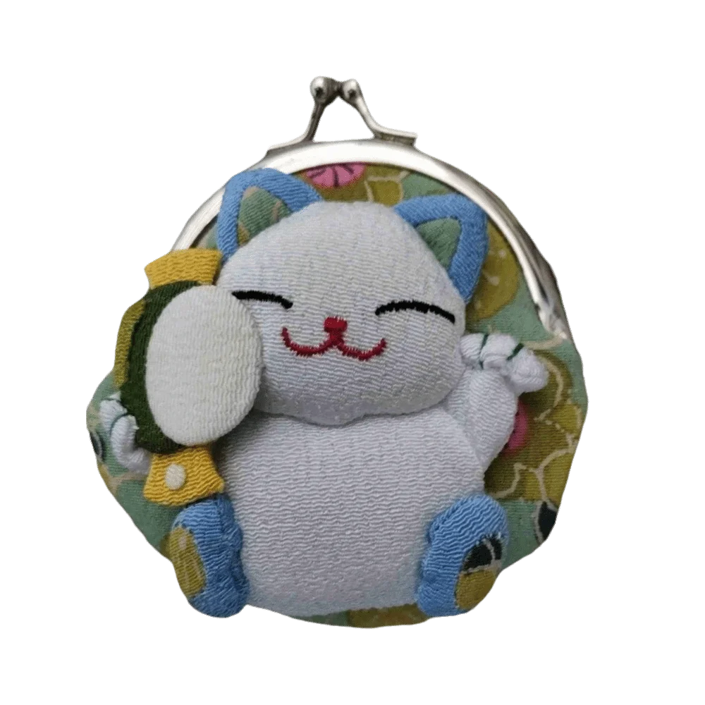 النمط الياباني Maneki Neko محفظة نسائية للعملات المعدنية زهرة الطباعة دمية محظوظ القط حقيبة صغيرة محافظ حقيبة التخزين حامل بطاقة النساء
