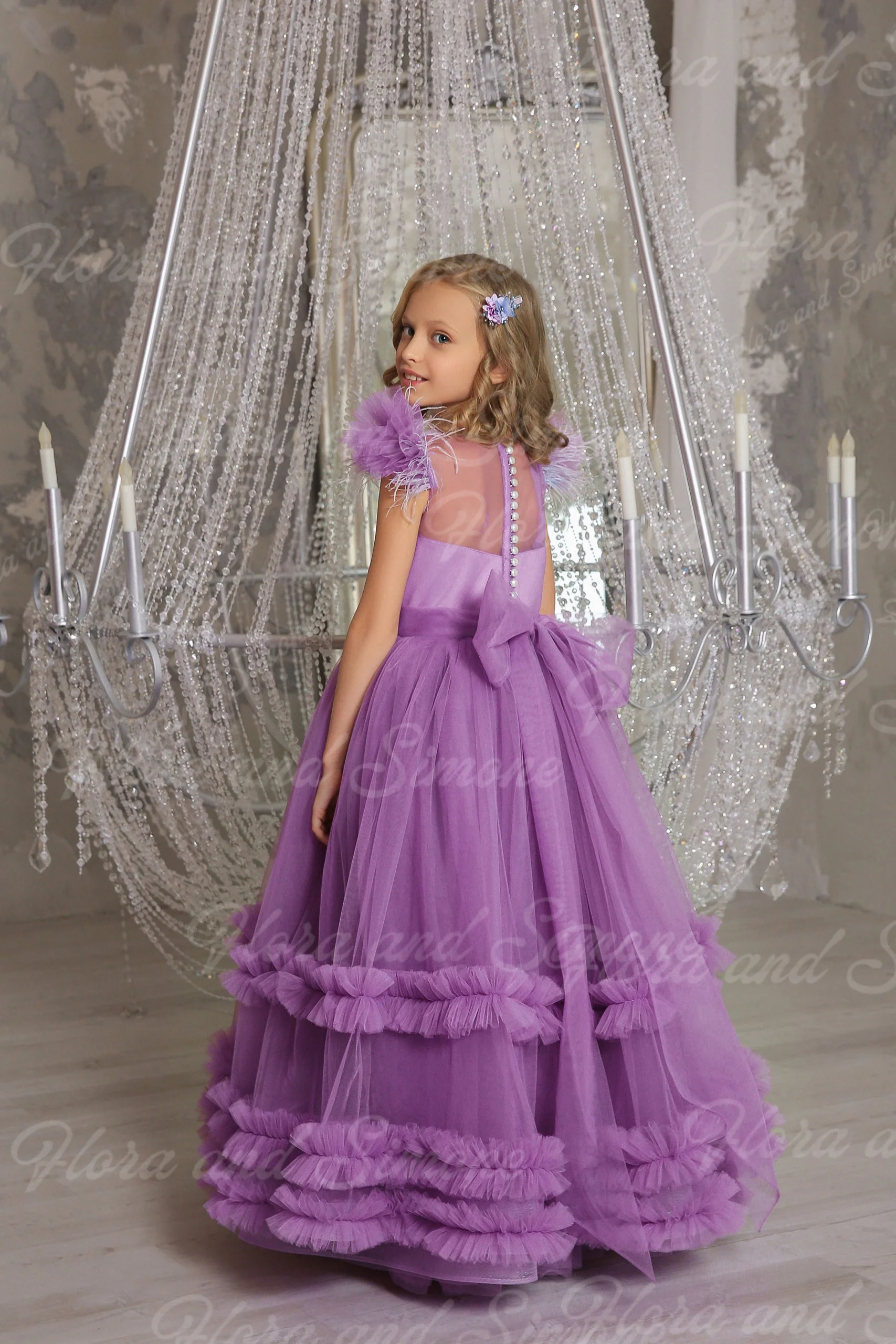 Customized Pink Tulle A-line Flower Girl Dress Sleeveless For Wedding Princess Kids Birthday Party First Communion Ball Gowns