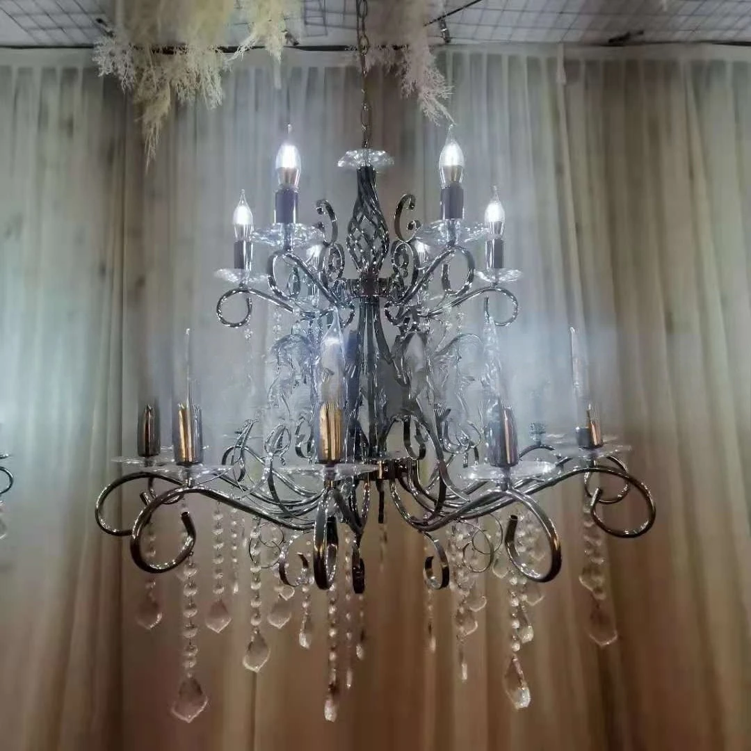 18 European chandelier wedding props electroplated metal wrought iron ceiling silver lamp modeling
