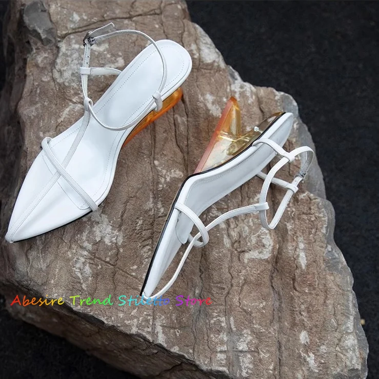 

Crystal Slope Heel Pointed Toe Sandals For Women Sexy Transparent Leather Thin Strap Open Toe Strange Heel Sandals Black