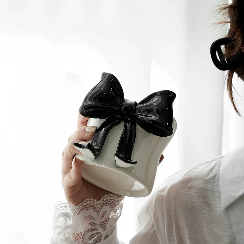 

Креативная легкая роскошная керамическая чашка с бантом для офиса и дома, чашка для кофе, чая, подарок на день рождения для подруги