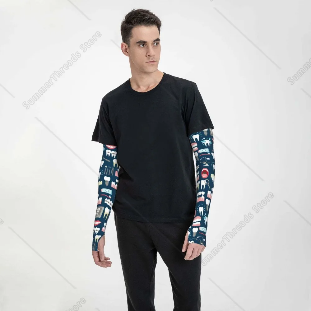 Dental Print UV Sun Protection Arm Sleeves - Tattoo Cover Up - Basketball Arm Sleeve UPF 50 Cooling for Men Women