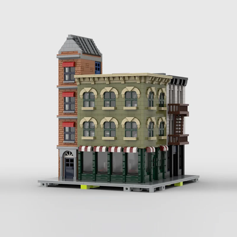 City Street View Model MOC Building Bricks Restaurant And Residence Modular Technology Children Holiday Gifts Assemble Toys Suit