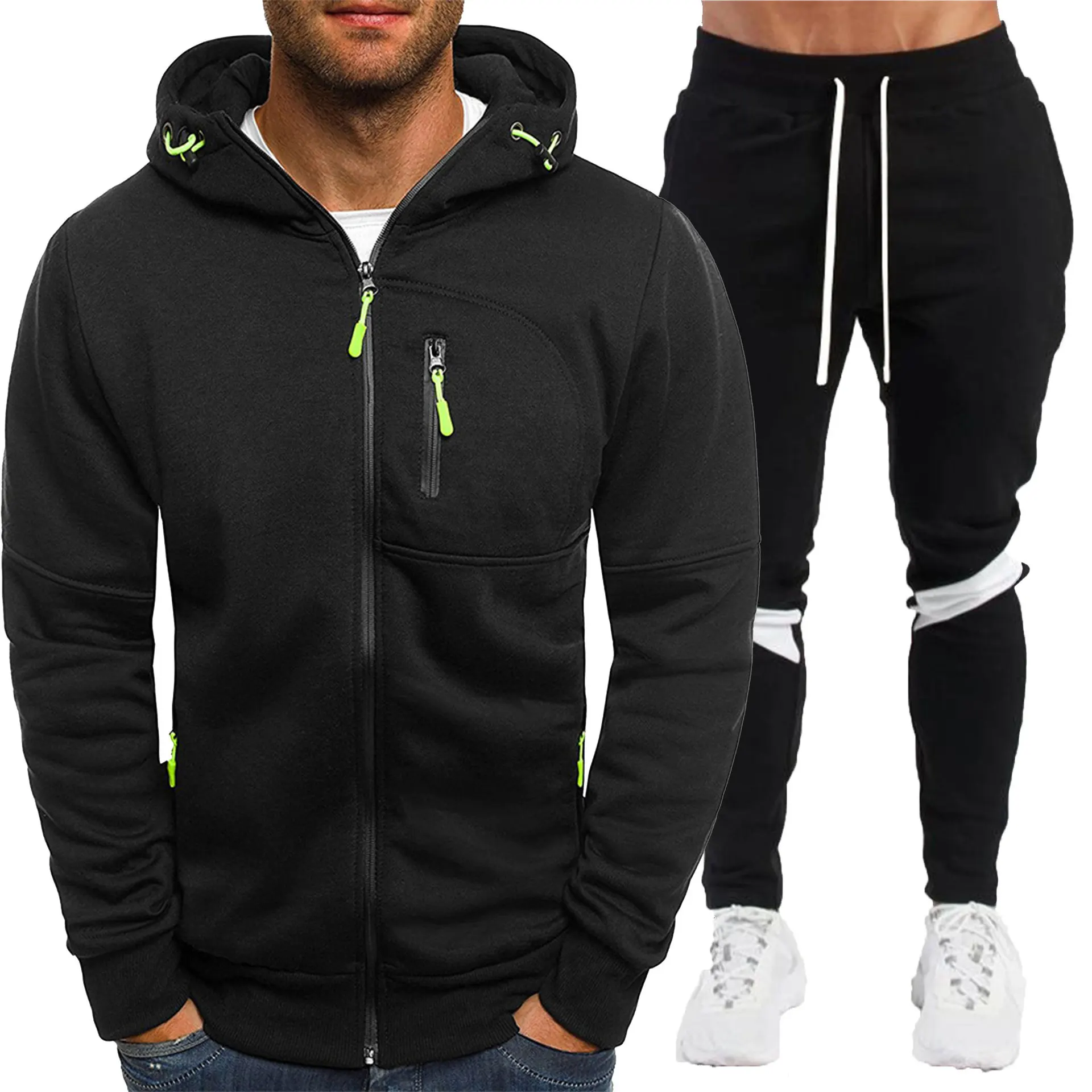 Best-selling autumn and winter casual sporty set for men: zippered cardigan hoodie with matching sweatpants two-piece set