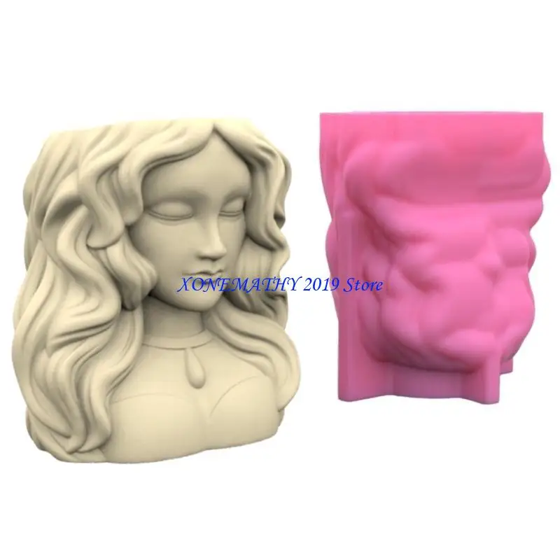 

F42F Flower Pot Durable Silicone Mould Beautiful Female Vase Mold Reusable Women Pen Holder Resin Casting Mold for DIY Craft