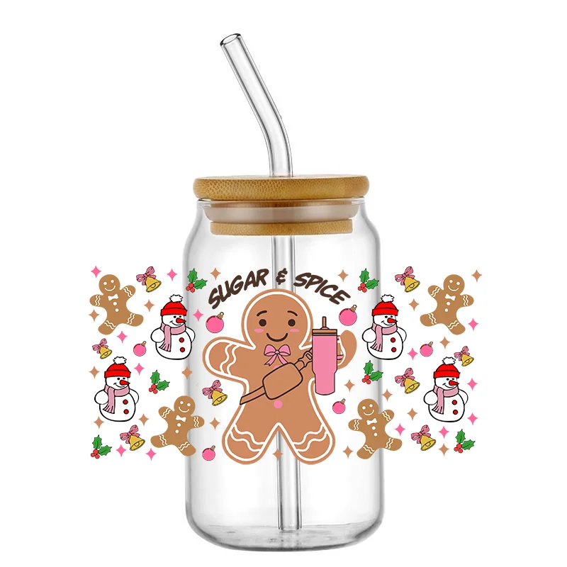 Cartoon Gingerbread Man UV DTF Transfer Sticker For Libbey Glasses Wraps Cup Can DIY Waterproof Easy To Use Custom Decals