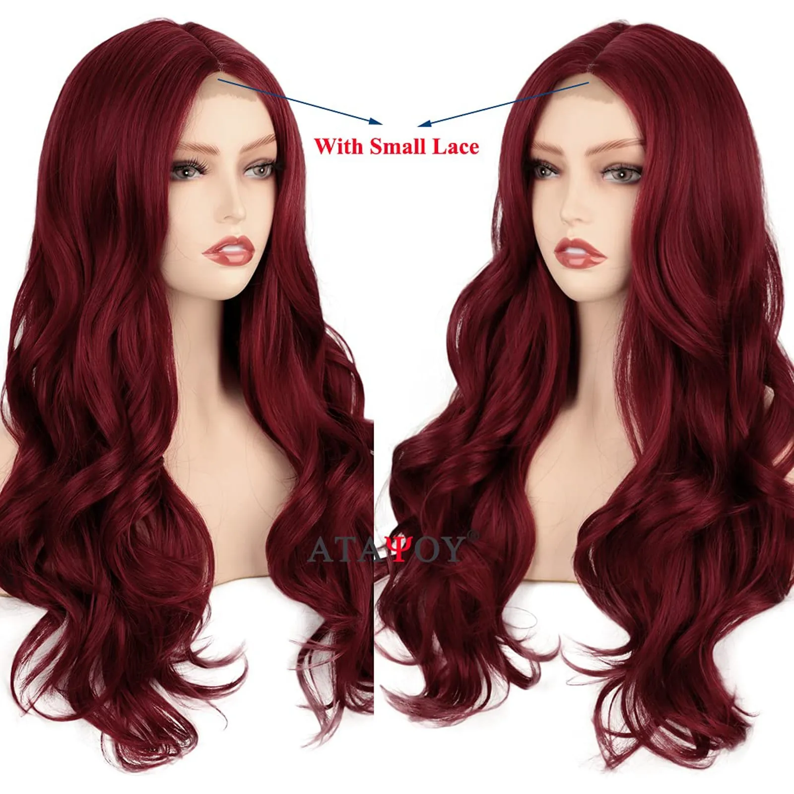 Women Hair Products Long Wine Red Lace Front Wig For Women Middle Parts Long Wavy Human Hair Wig With Lace Front Wig Dry Hair