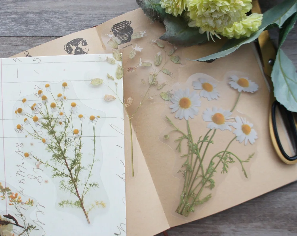 10pcs Big Size White Daisy Flower Style PVC Transparent Sticker Scrapbooking DIY Gift Decoration Tag view 6