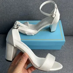 Sandali da donna di qualità moda femminile seta 7CM tacco quadrato fibbia cinturino copertura tacco scarpe da sposa scarpe da sera décolleté