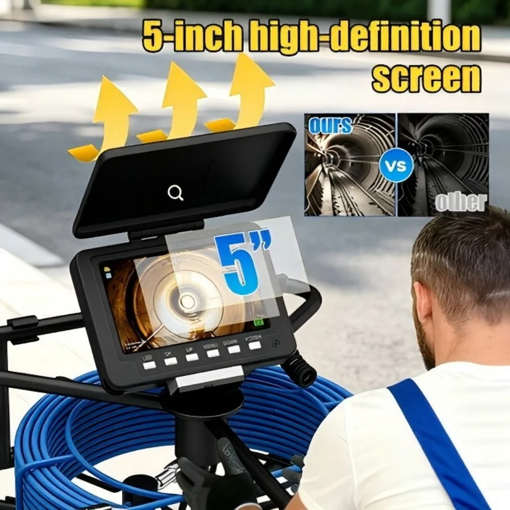 Sewer Camera - 512Hz Self-Leveling ,Sewer Inspection Camera with 5X Zoom, 18/23mm Probe Endoscope Camera with 5300mAh Battery