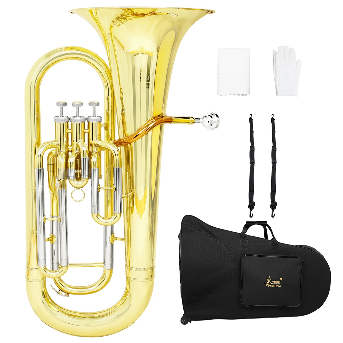 

SLADE Bb Flat Euphonium 3-key Vertical Key Baritone Woodwind Musical Instrument Parts & Accessories with Back Straps Gloves