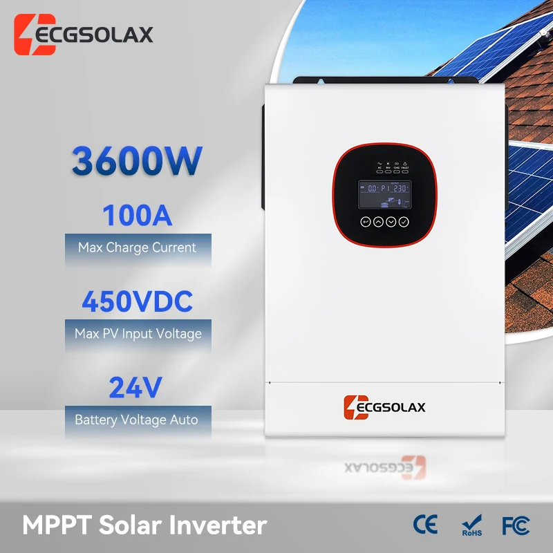 ECGSOLAX 3600W Hybrid Solar Inverter 24V 230V Off Grid Inverter With MPPT 100A Solar Charge 3.6KW Pure Sine Wave Hybrid Inverter