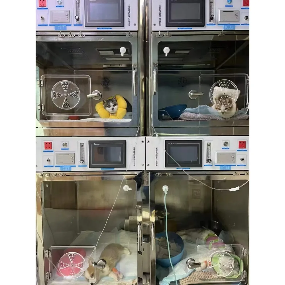 Multifunctional 304 stainless steel oxygen chamber ICU pet cage, new infrared heating pet cage for veterinary use