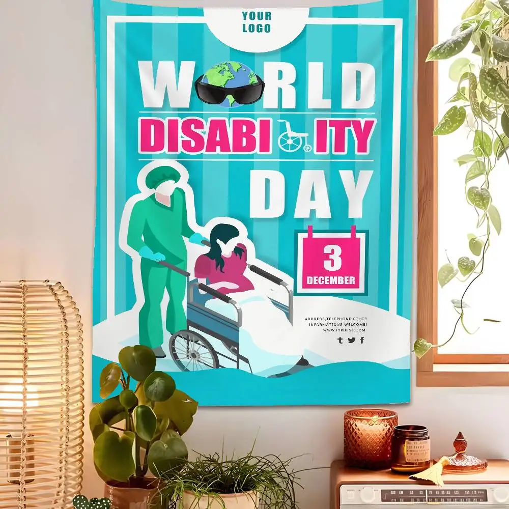 

World Disabled Day Love Tapestry Bedroom Living Bar Garden Outdoor Microfiber Festival Decoration Background Art Banner