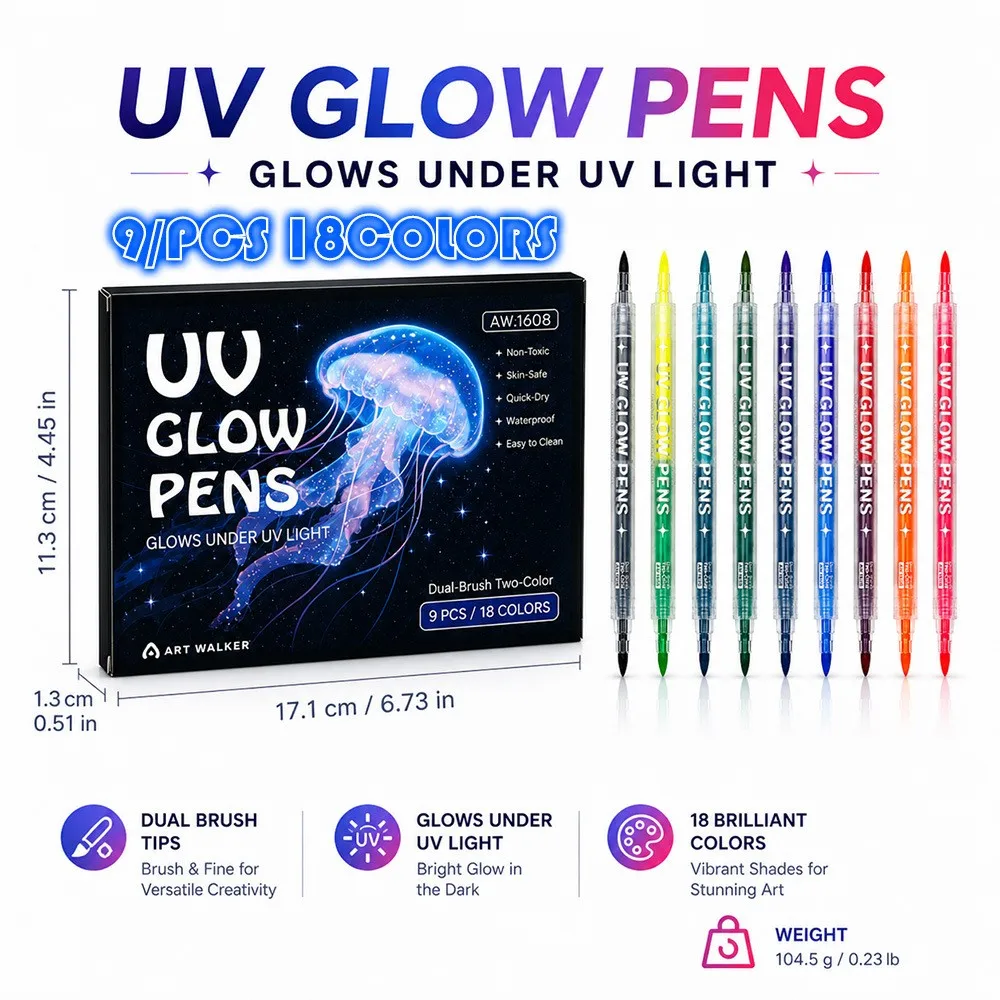 12-18 Farben UV-Doppelspitzen-Leuchtmarker Schwarzlicht-Reaktive Stifte Ungiftige Abwaschbare Körperkunst DIY-Handwerk Fluoreszierende Textmarker