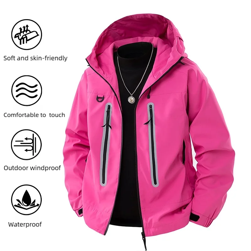 Women's Outdoor Waterproof Windproof Breathable Jacket with Reflective Strips for Hiking And Camping
