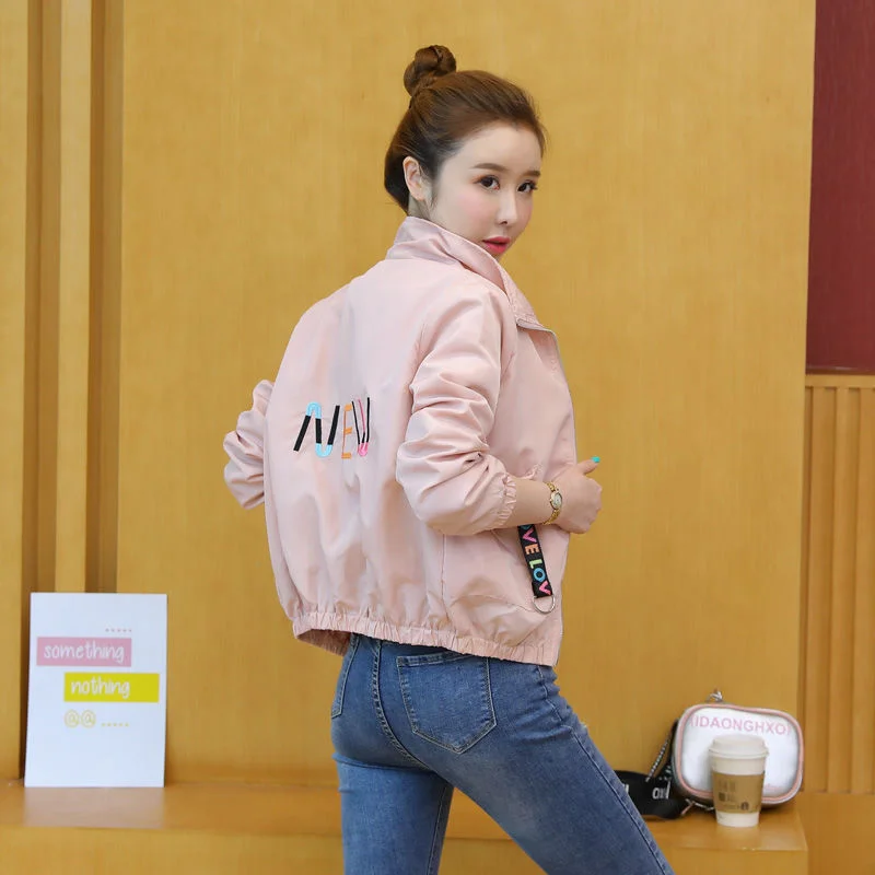 Double-Layer Fabric Spring Autumn New Women Without Hood Short Coat Embroidery Wild Casual Jacket Baseball Uniform Korean Female