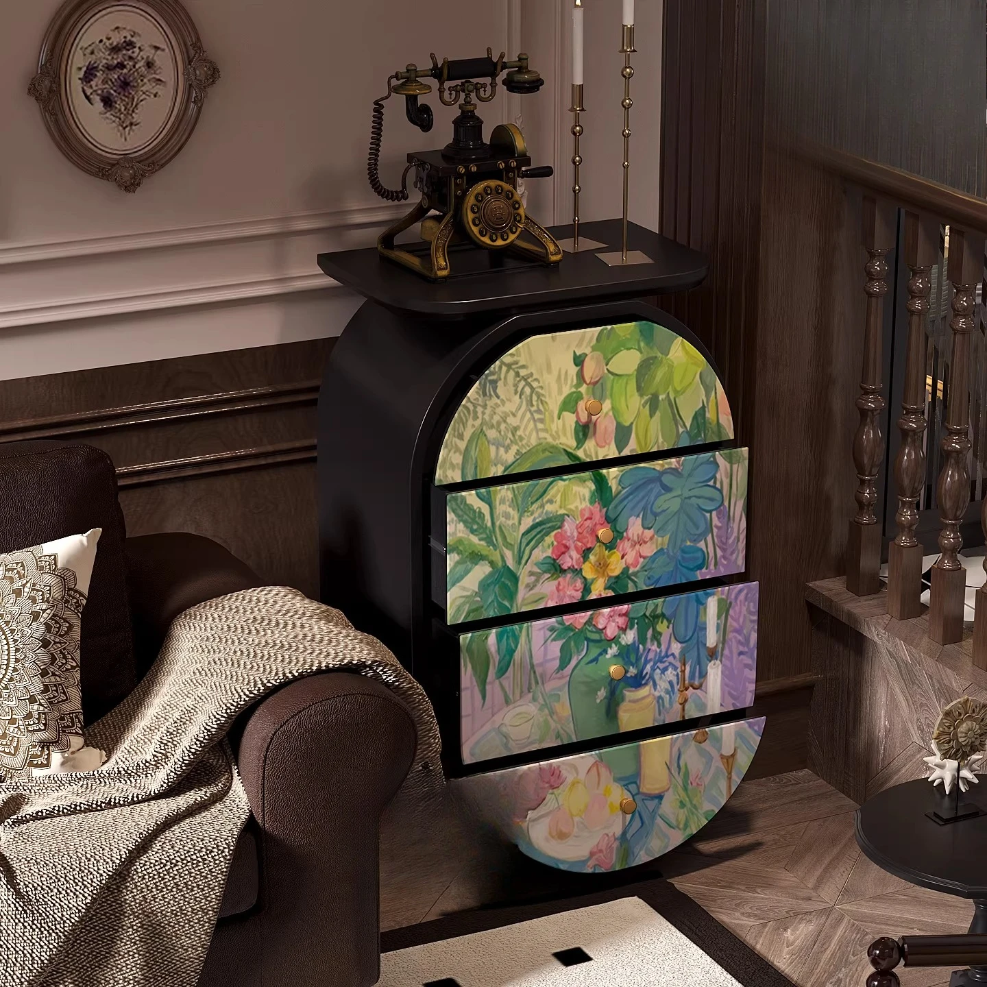 

Tees Abstract Plants Flowers Solid Wood Four Drawer Cabinets Living Room Household Drawer Cabinets Porch Locker