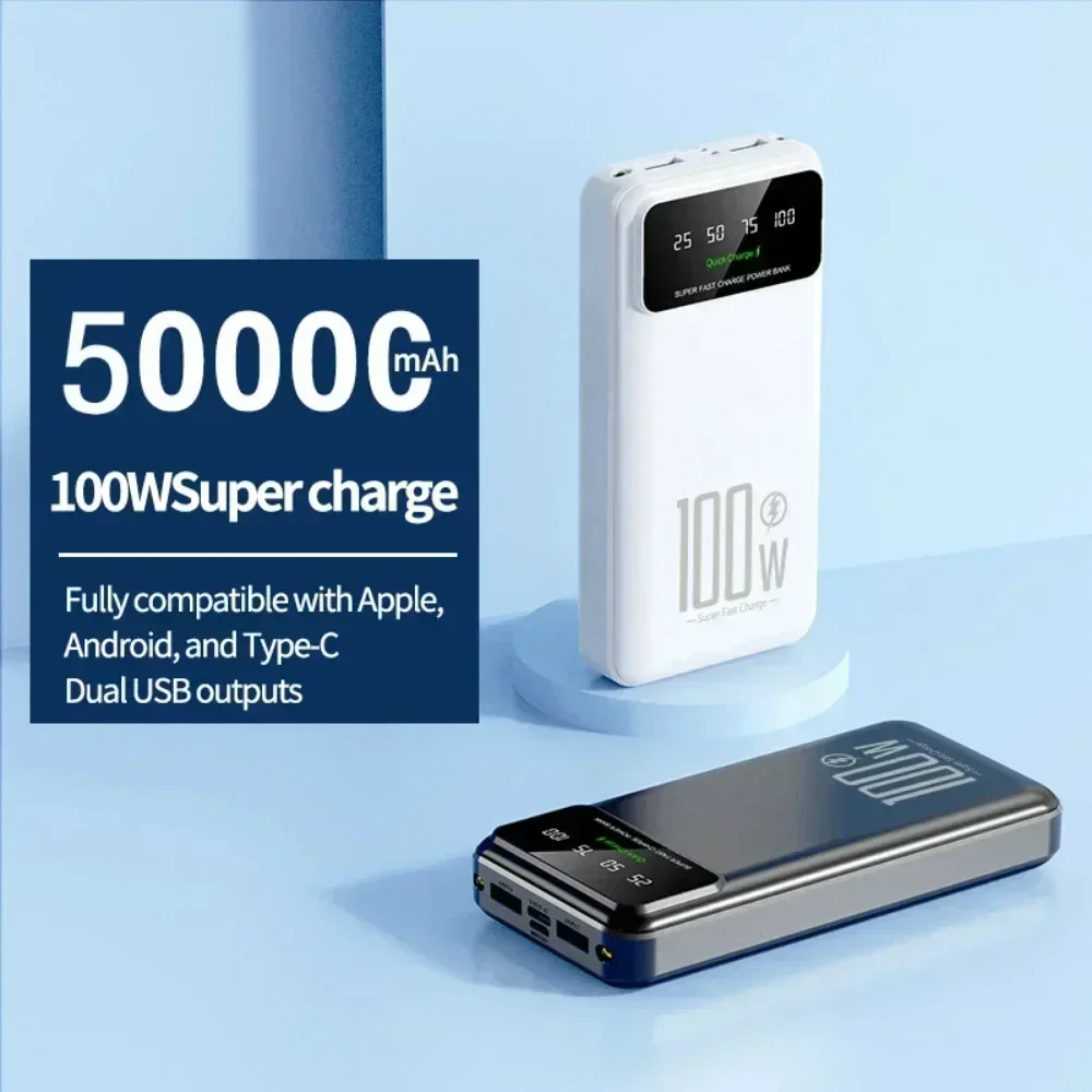 50000mAh High Capacity 100W Fast Charging Power Bank Portable Charger Battery Pack Powerbank for iPhone