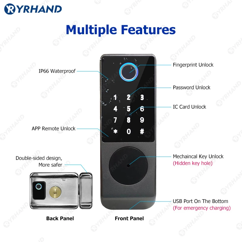 Tuya Smart lock Waterproof Wifi Double Fingerprint Lock Smart Card Digital Code Electronic Door Lock For Home Security Mortise