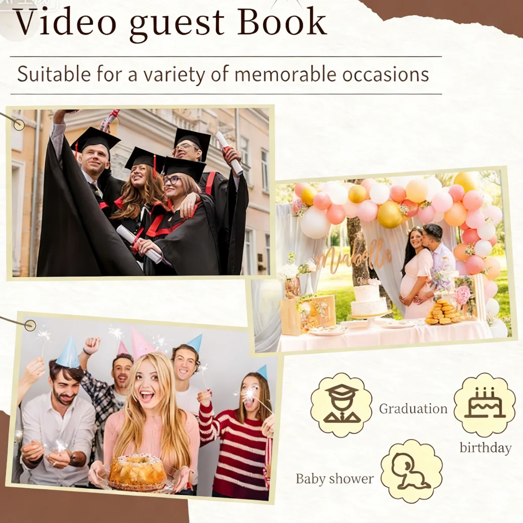 Retro style 32GB video guestbook, 1080P resolution, wedding party birthday wishes guestbook USB connection to PC, Gift acry logo