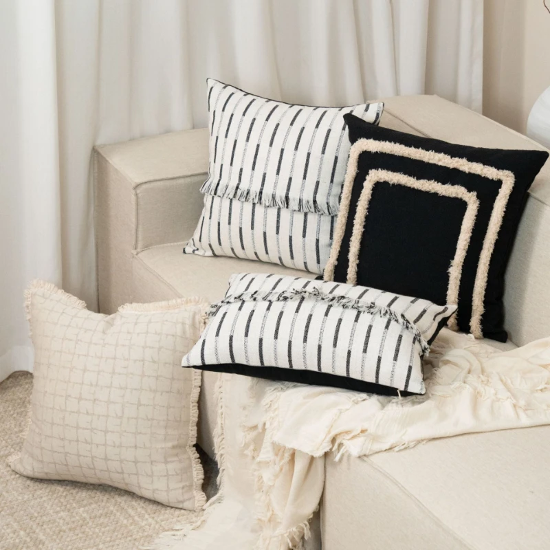High End Mid Century Vintage Black and White Throw Pillow Cover For Living Room Sofa Decor Hotel Showroom Bedside Cushion Cover