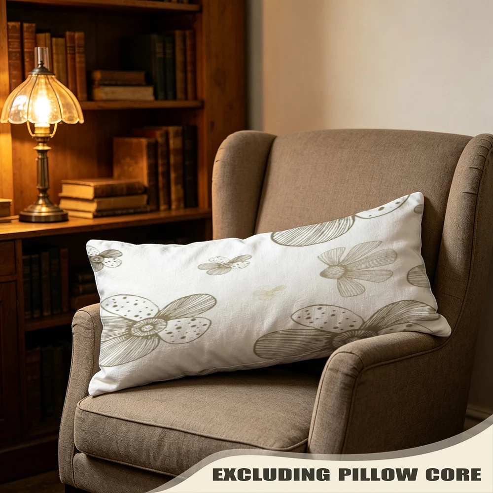 White Bunny Cute Rabbit Print Long Pillow Cover, Whimsical Style, Studio Decorative, Polyester, Thank You Gift, Plush Feel