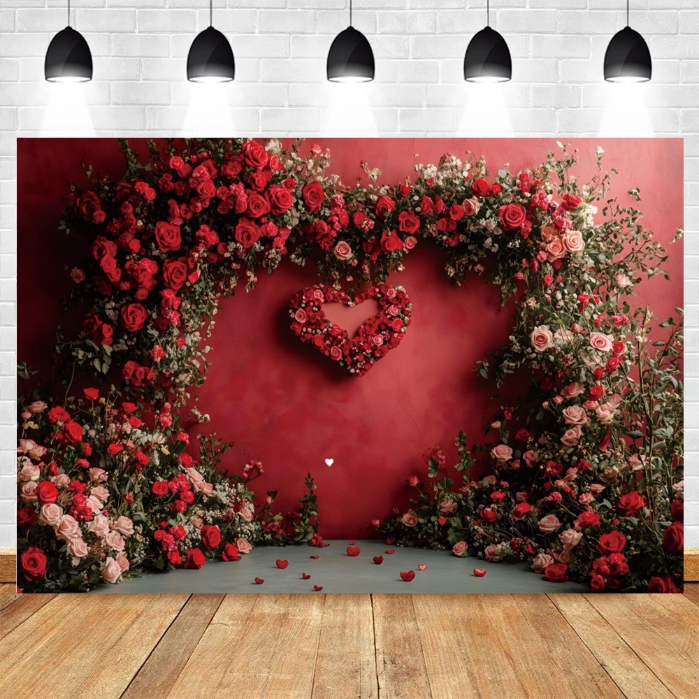 Wedding Flowers Backdrops Love Heart Red Rose Arch Valentine\'s Day Bridal Shower Portrait Photography Background Photo Studio