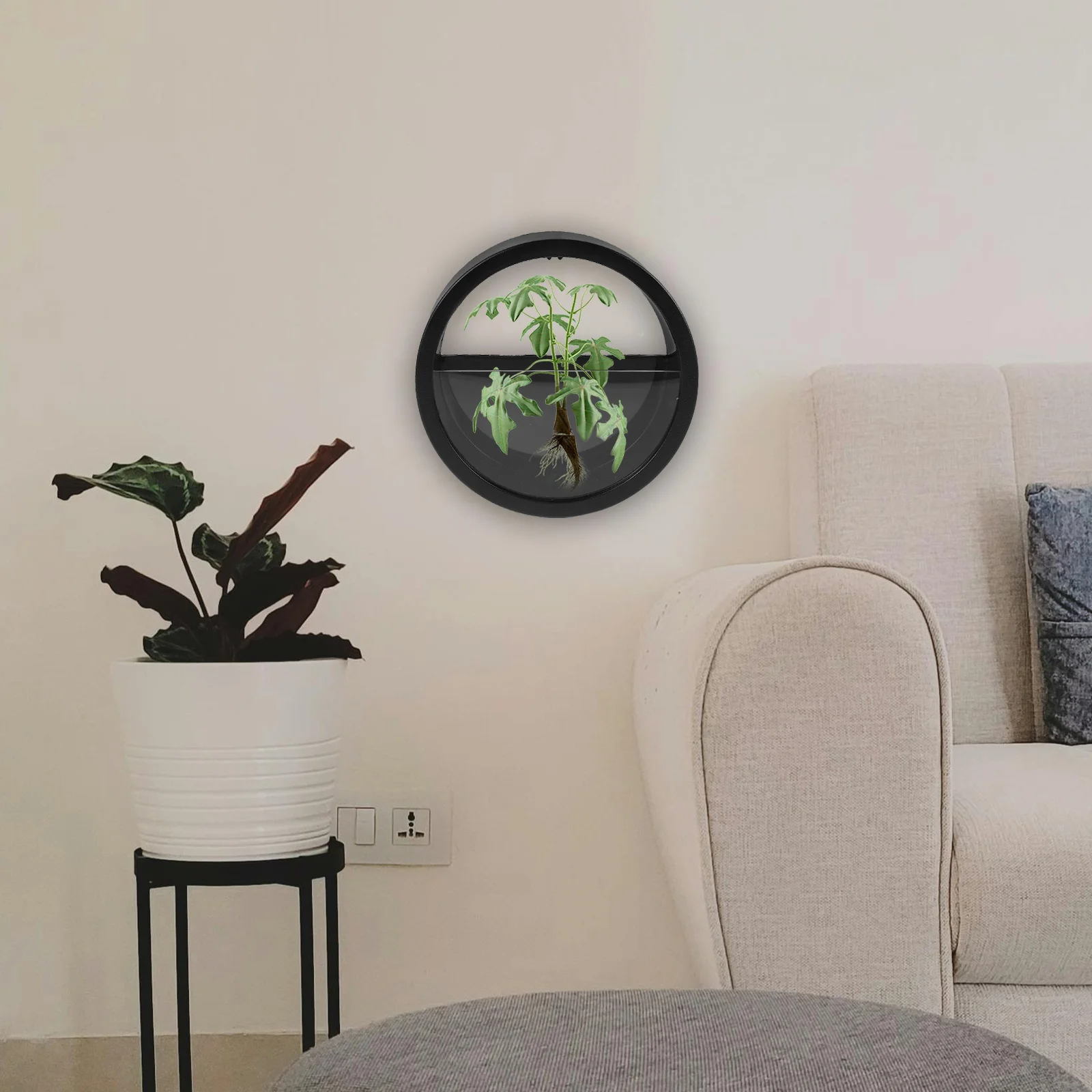 

Wall Hanging Flower Pot Round Medium Black Acrylic Adhesive Nail Free Decorative Basket Office Home Decoration