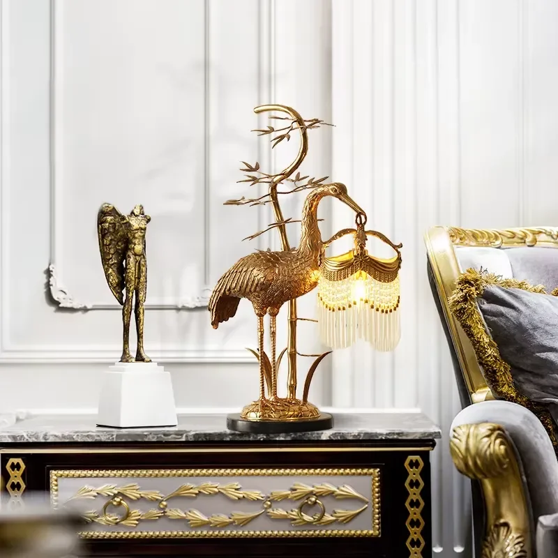 French Brass Bedroom Study Crystal Table Lamp Hotel Art Creative Living Room Bedside Table Lamps