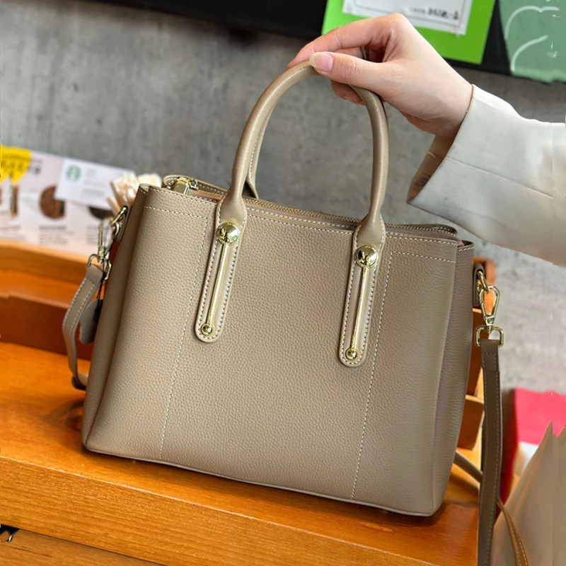 Hifashion 3 Layers Cowhide Genuine Leather Tote Handbags For Women New 2024 Trend Designer Office Ladies Shoulder Crossbody Bags