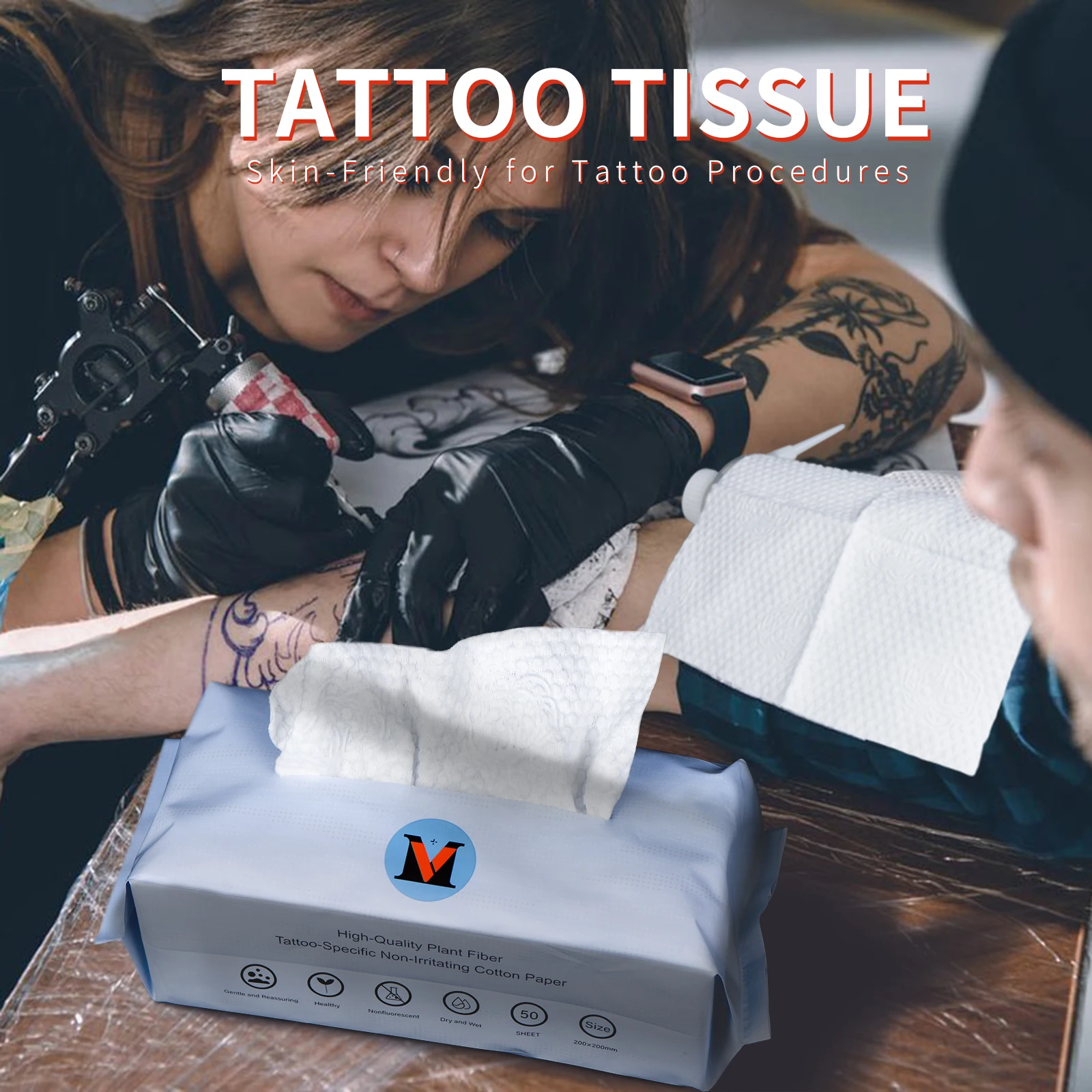 Einweg-Tattoo-Tücher aus weichen Pflanzenfasern, nicht fluoreszierend, fusselfrei, zur Tintenreinigung, Tattoo-Studiobedarf, 50 Blatt. – Detail 5