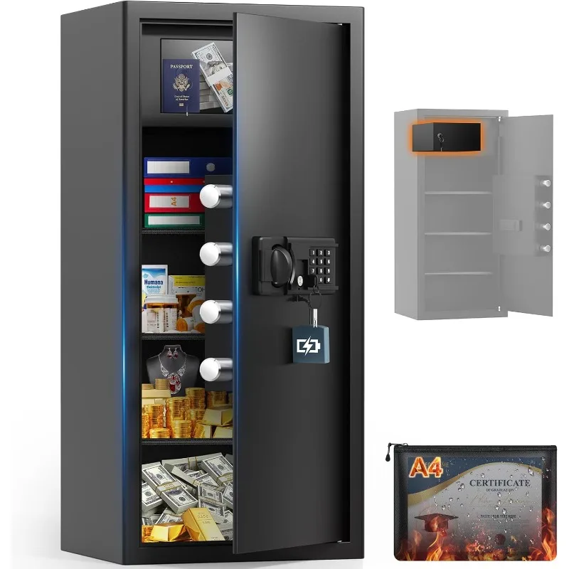 

8.6 Cuft Extra Large Home Safe Fireproof Waterproof, Fire Proof Safes With A4 Fireproof Bag, 3 Removable Shelves, Digital Keypad