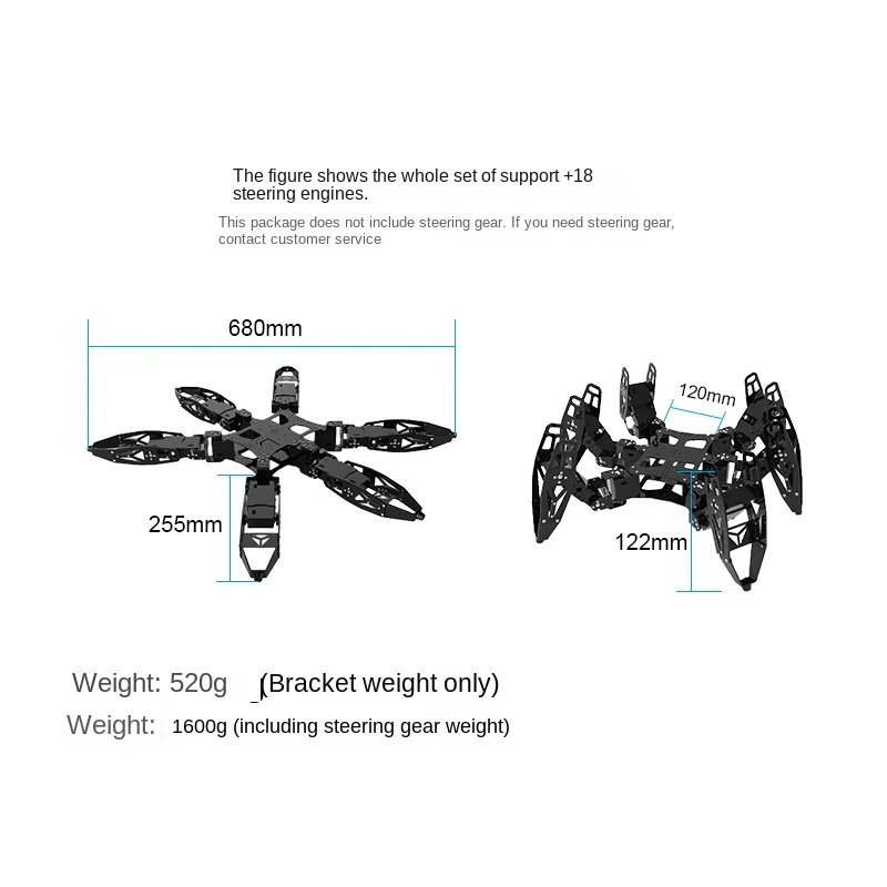 Estrutura metálica Hexapod Robot Bracket para Arduino, peças programáveis, kit DIY, 18 DOF Spider, ESP32