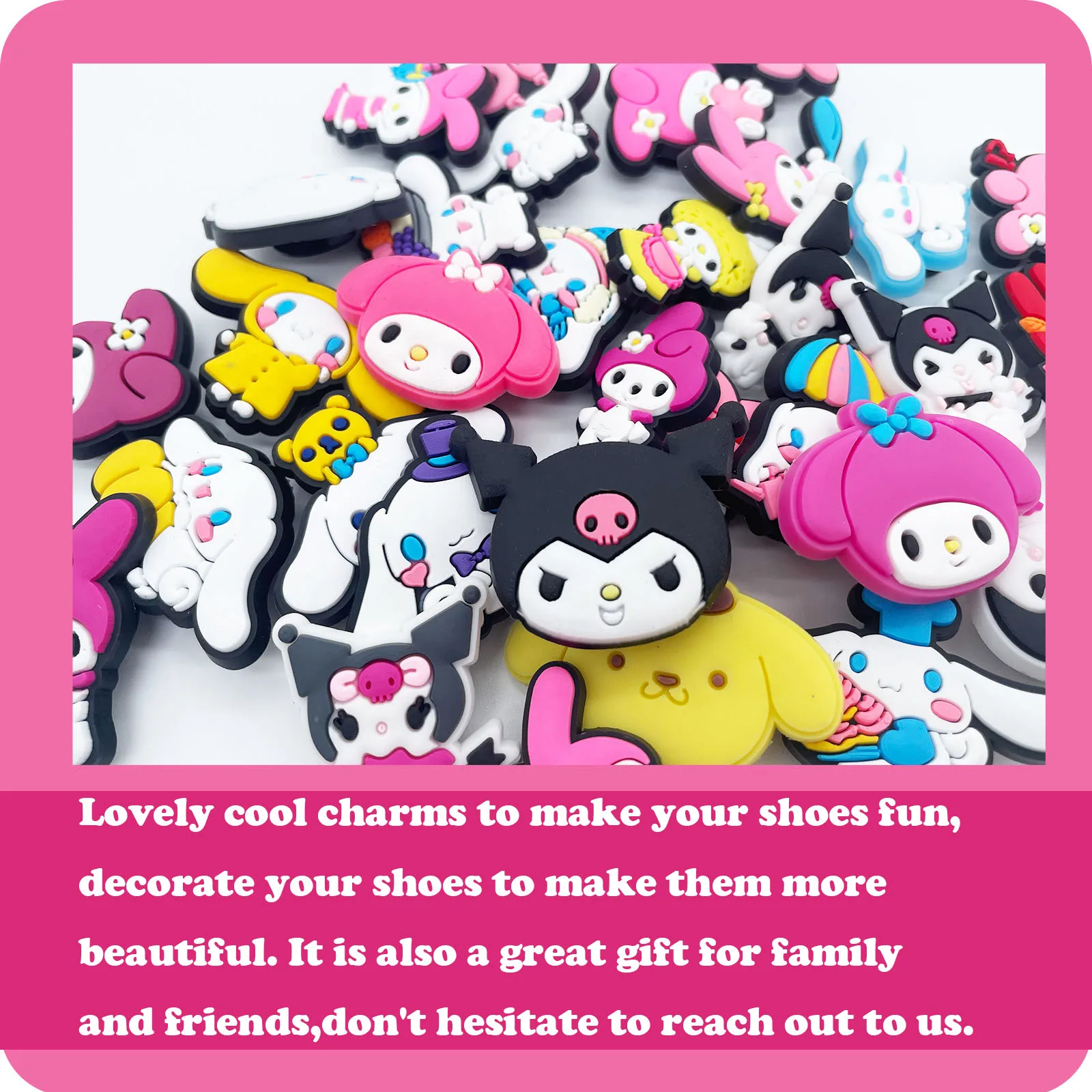 عشوائي 10/20/30/50/100 قطعة MINISO سانريو ديزني سلسلة الأحذية السحر ل قباقيب ، الأحذية البلاستيكية DIY بها بنفسك الزينة قسط جودة الملحقات