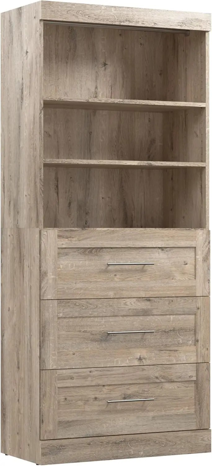 

Pur Closet Organizer With Drawers, Wardrobe System For Bedroom, Bathroom, Pantry, Mudroom, Or Entryway, 36W, Rustic Brown