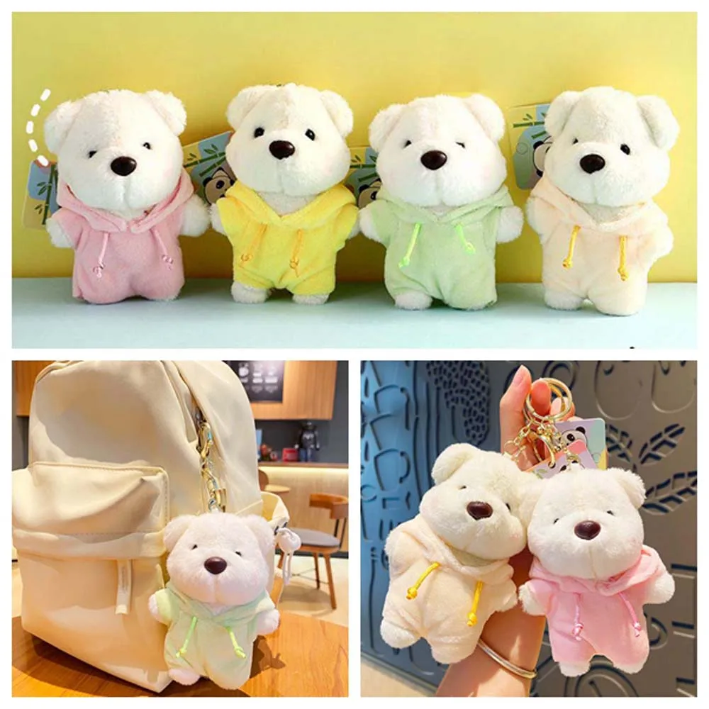 Cute Wear Hoodies Bear Plush Keychain Bag Hanging Stuffed Cartoon Bear Plush Doll INS Soft Animal Plush Car Keyring Kid Girls