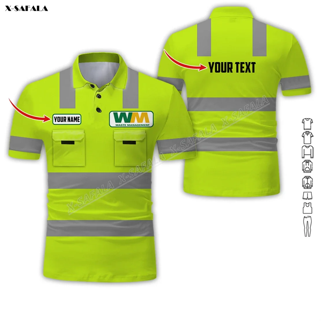 Custom Waste Management 3D Printed Reflection Men Adult Polo Shirt Short Sleeve Top Tee Breathable Uniform Workwear Safety