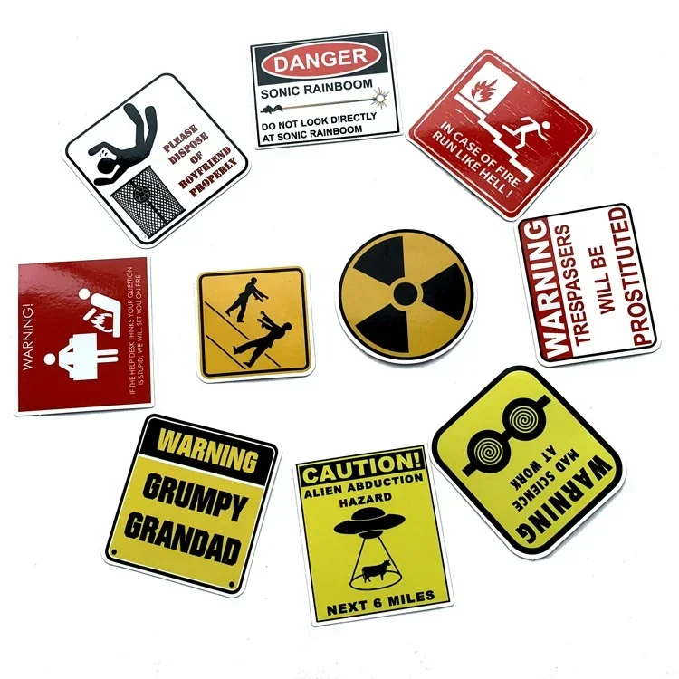 2Sets =100Pcs Warning Signs Warning Stickers Car and Motorcycle Waterproof Stickers