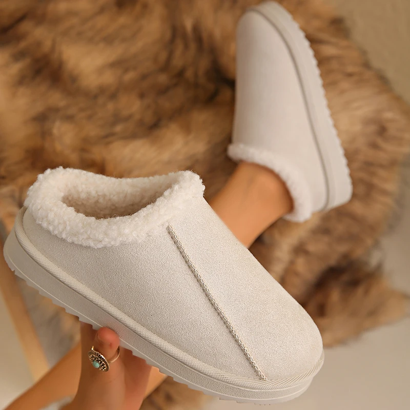 

Женские теплые удобные ботильоны из искусственной замши, утепленные плюшевые тапочки с хлопковой подкладкой, зимние женские зимние ботинки на толстой подошве на платформе