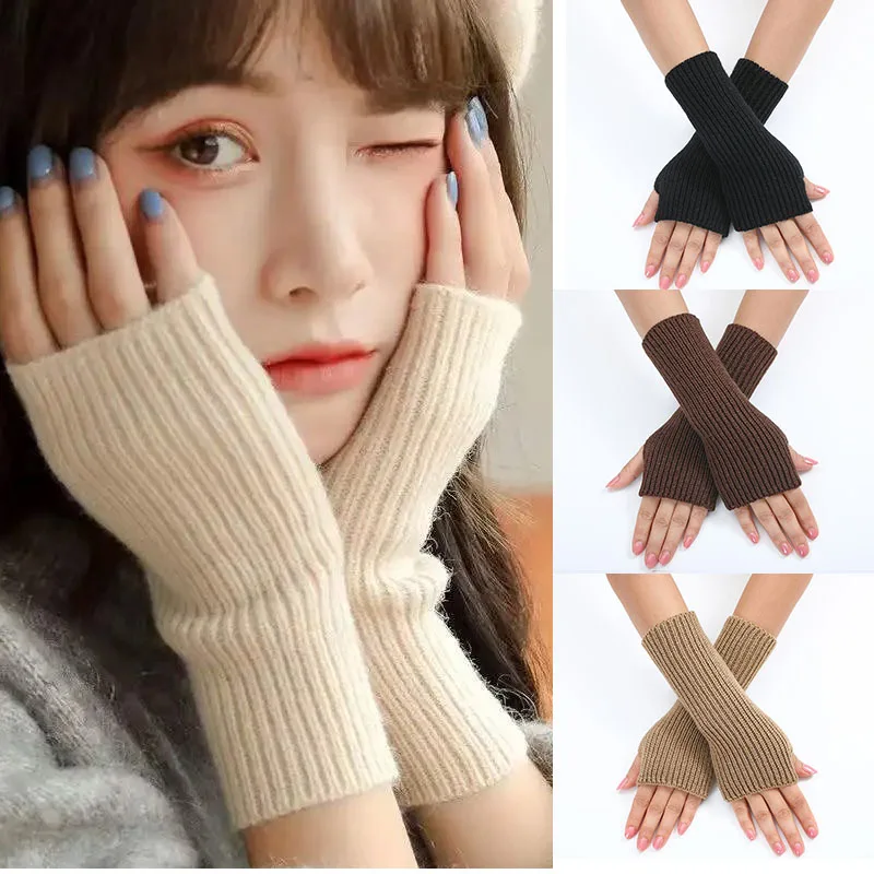 Guantes de punto sin dedos para hombre y mujer, manoplas suaves y cálidas de lana, flexibles, de Color sólido, estilo Y2K