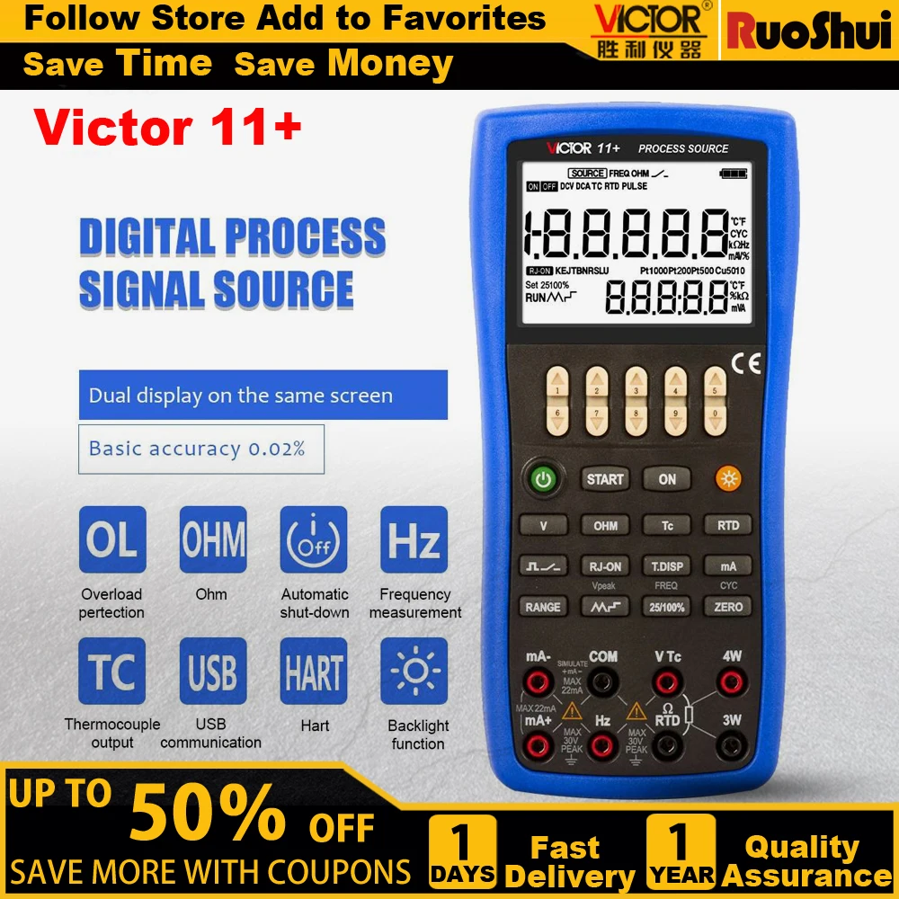 Victor 11+ Process Signal Source High Accuracy DC mV/mA Output Thermal Resistance Thermocouple Frequency Calibrator RTD Simulate