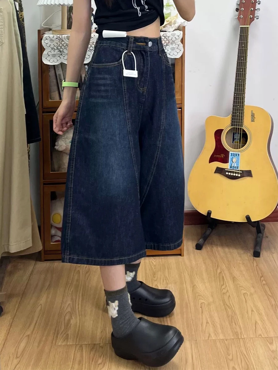 

Джинсы женские больших размеров в американском ретро-стиле, летние, свободные, с высокой талией, прямые, широкие, средней длины