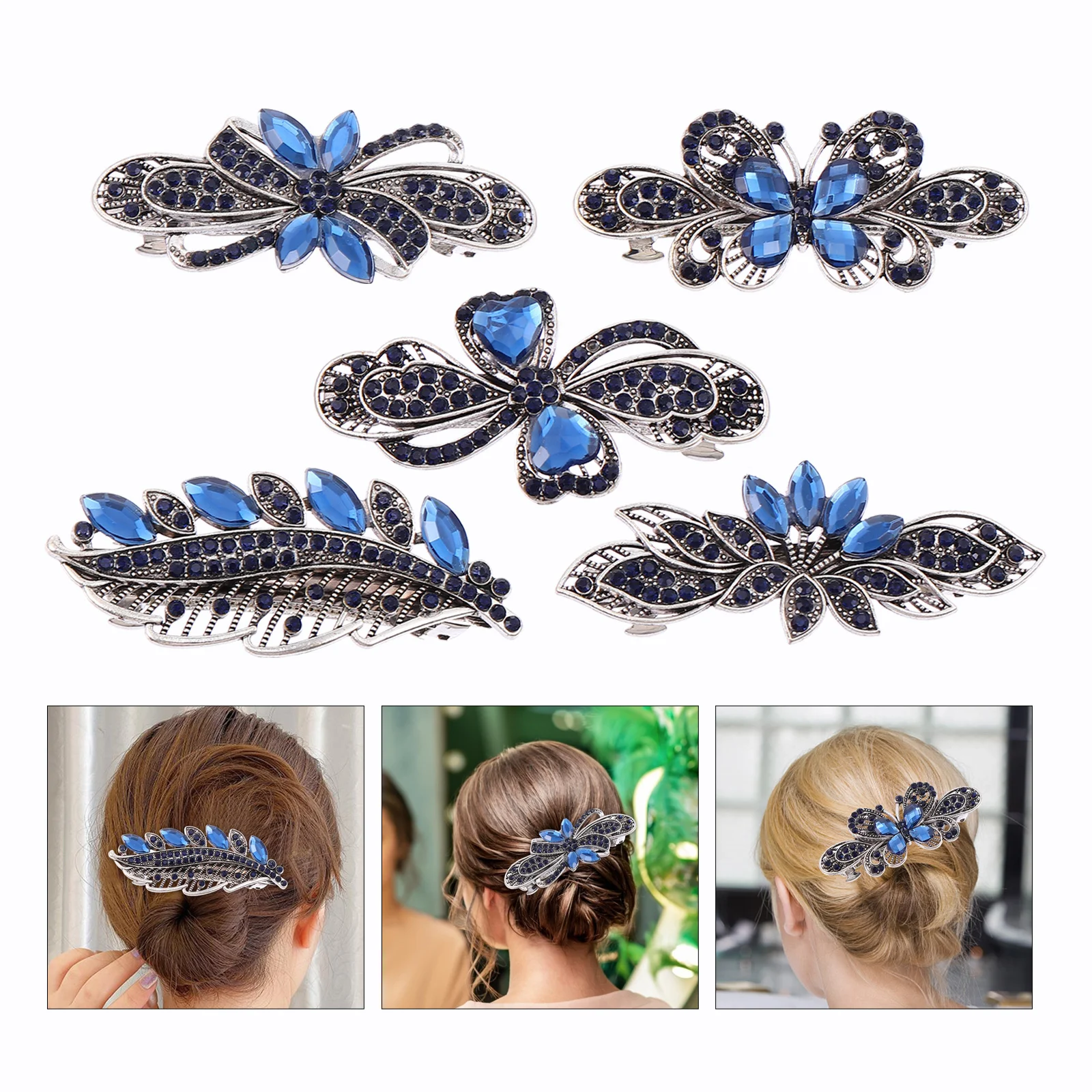 

5 Pcs Rhinestone Hair Clip Accessories Vintage for Women Rhinestones Barrette Shiny Elegant Clips Women's