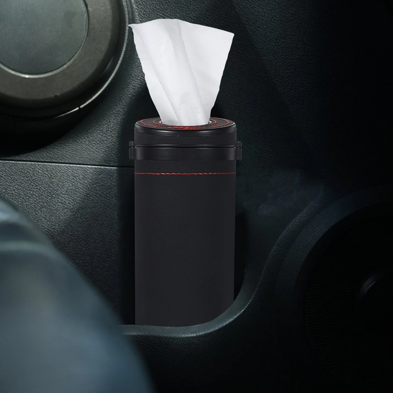 

Car Tissue Holder Cylinder Solid Color PU ABS Compact Cup Holder Tissue Box Travel Organizer Emergency Window Breaker