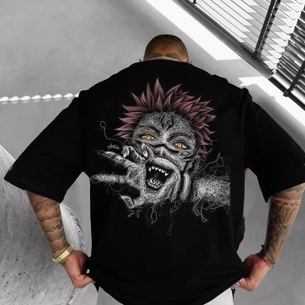 

Летняя новая футболка на плоской подошве Jujutsu Kaisen Sukuna, мужская черная уличная футболка большого размера с анимационным принтом Y2K, эстетичная мода