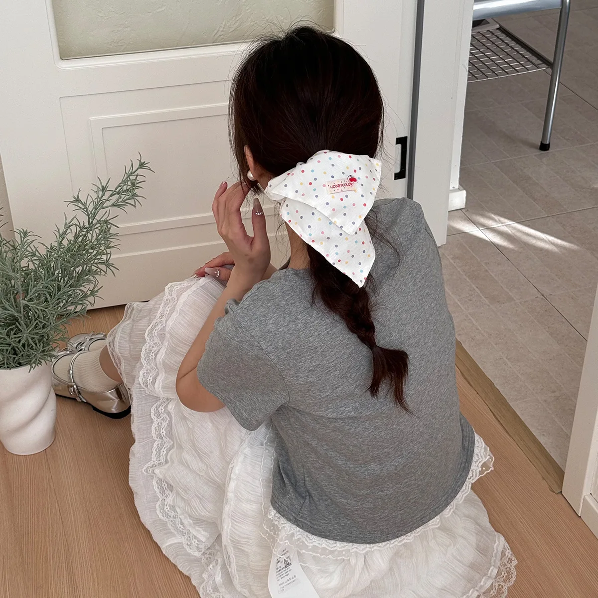 Colorful Polka Dot Pleated Hair Band Women's Sweet and Cute Elastic Hair Scrunchie Fashionable and Versatile Hair Accessory