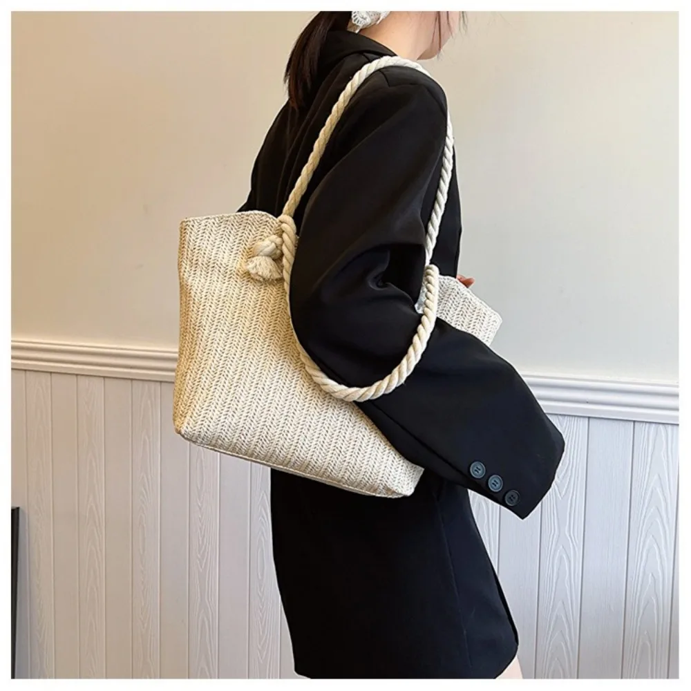 

New Summer Beach Tote Bag Large Capacity Raffia Boho Top-Handle Bags Handmade Woven Bag Women