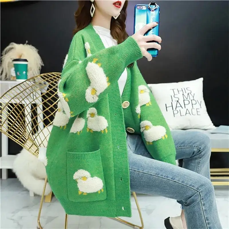 Sweater Women\'s Loose and Thickened Winter Clothing 2023 New Korean Version Lazy Style Knitted Sweater Cardigan Jacket