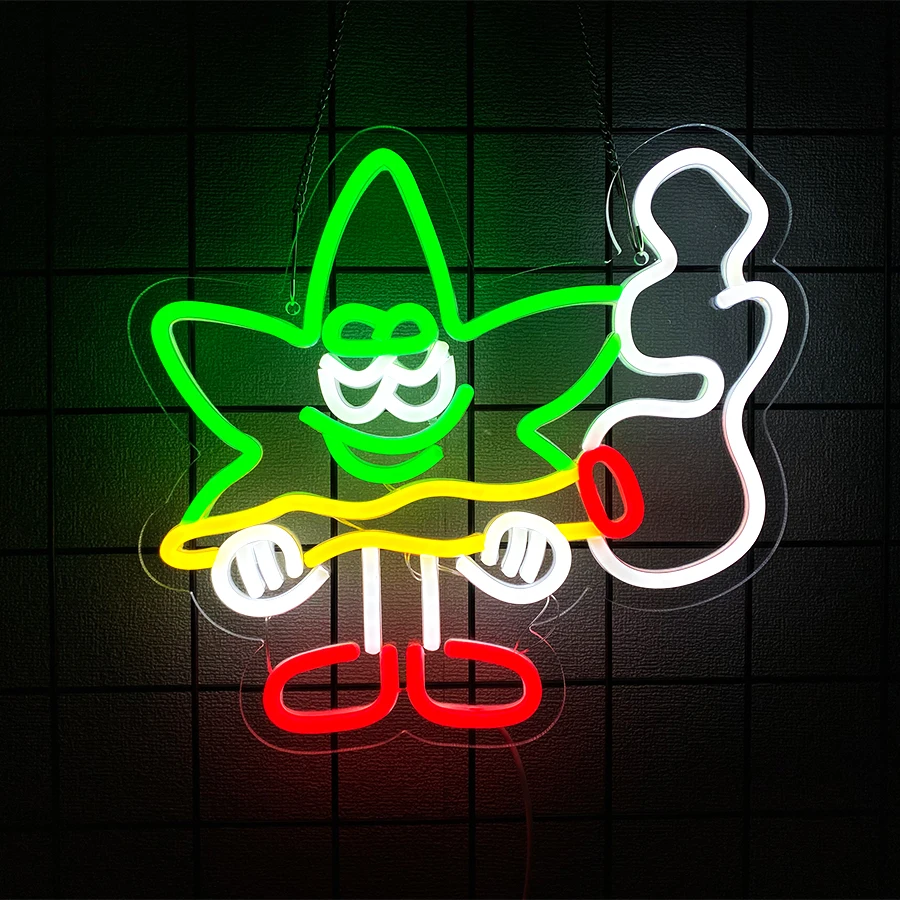 

Cartoon Weed Neon Sign, Green Leaf Led Sign Nightlight, Usb Power Supply, Men'S Cave, Living Room, Bar, Game Room Decor.
